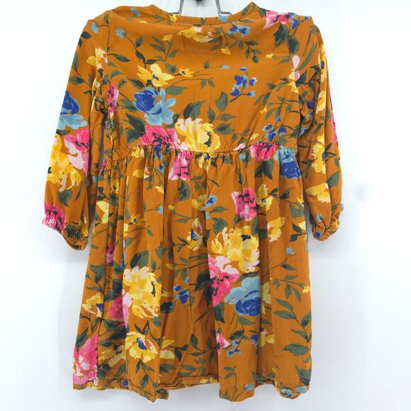Old Navy 4T Vintage Floral Mustard Yellow 2 Pockets 1/2 Button Down Long Sleeve - Picture 10 of 12